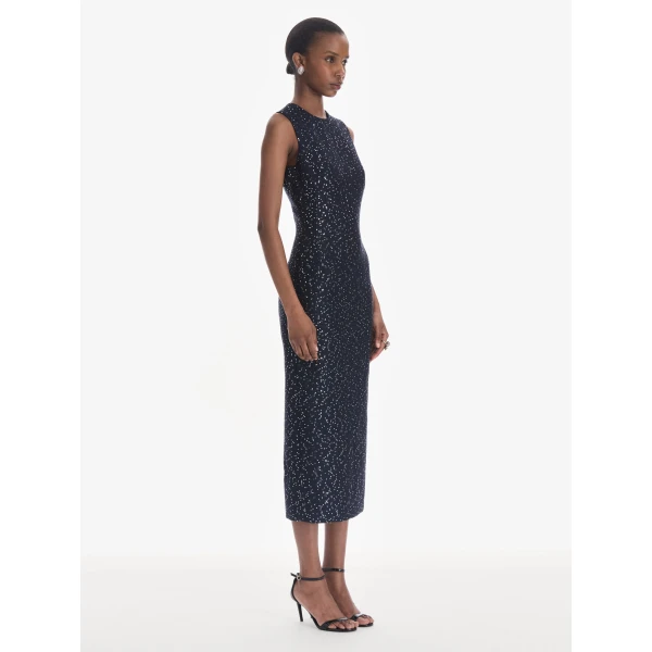 Oscar de la Renta Sleeveless Sequin Tweed Cocktail Dress