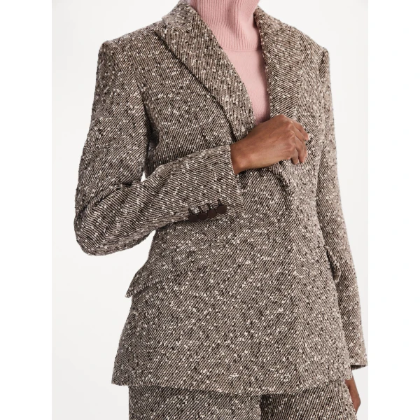 Oscar de la Renta Slub Wool Tweed Collared Skirt Coat