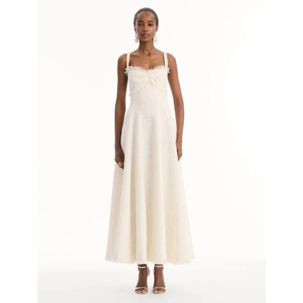 Oscar de la Renta Slub Wool Tweed Midi Dress, view 2