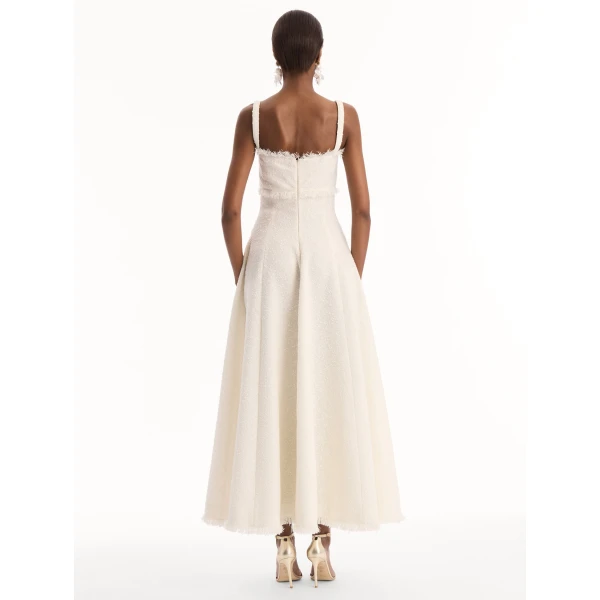 Oscar de la Renta Slub Wool Tweed Midi Dress, view 3