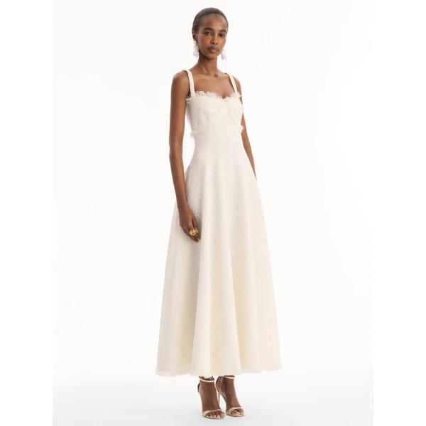 Oscar de la Renta Slub Wool Tweed Midi Dress, view 4
