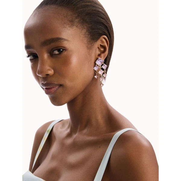 Oscar de la Renta Square-Cut Rhinestone Chandelier Clip-On Earrings, view 2
