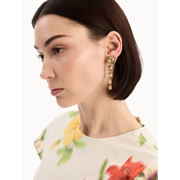 Oscar de la Renta Square-Cut Rhinestone Drop Earrings, view 2