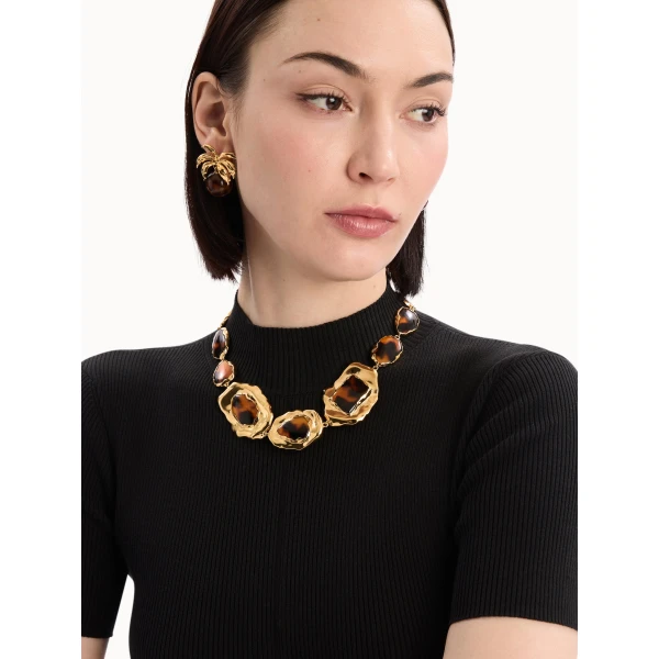 Oscar de la Renta Tortoise Stone Collar Necklace, view 3