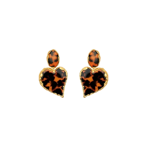 Tortoise Stone Heart Clip-On Earrings