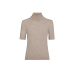 Oscar de la Renta Turtleneck Wool Short-Sleeve Pullover in Taupe