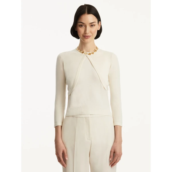 Oscar de la Renta Wool-Blend Bolero in Ivory, view 2