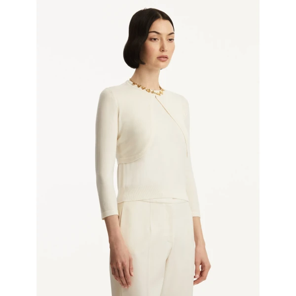 Oscar de la Renta Wool-Blend Bolero in Ivory, view 5
