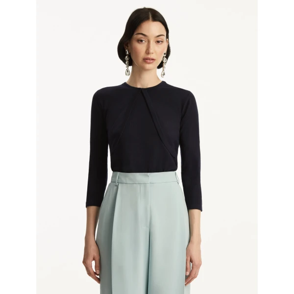 Oscar de la Renta Wool-Blend Bolero in Navy, view 2