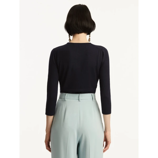Oscar de la Renta Wool-Blend Bolero in Navy, view 4