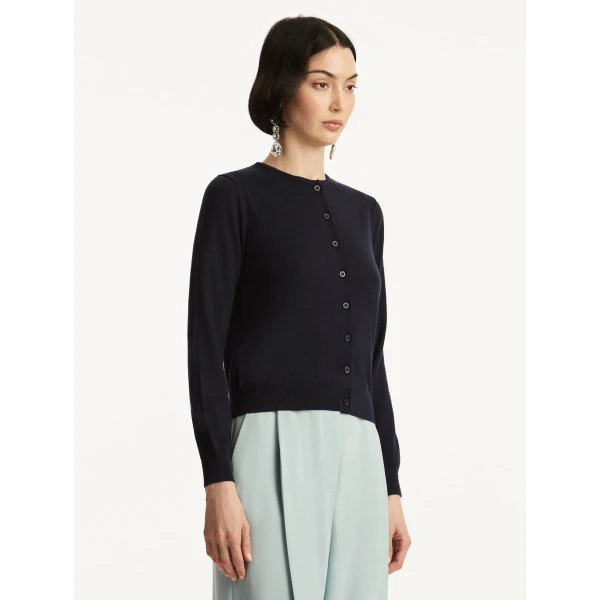 Oscar de la Renta Wool-Blend Cardigan in Navy, view 2