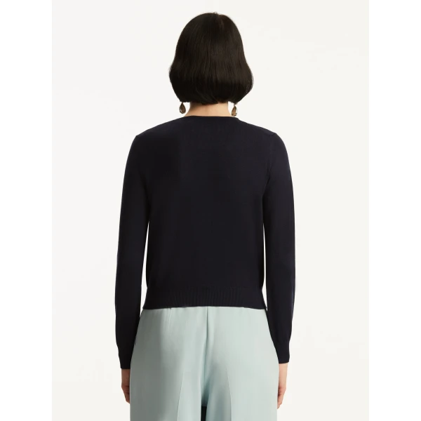 Oscar de la Renta Wool-Blend Cardigan in Navy, view 3