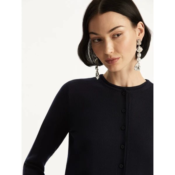 Oscar de la Renta Wool-Blend Cardigan in Navy, view 4