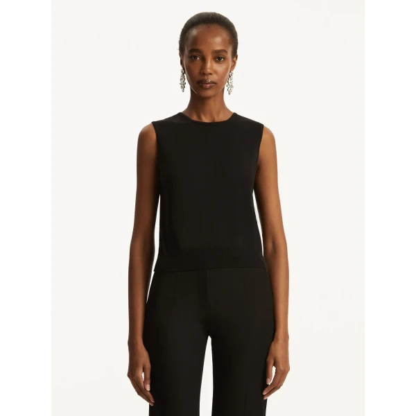 Oscar de la Renta Wool-Blend Tank in Black, view 2