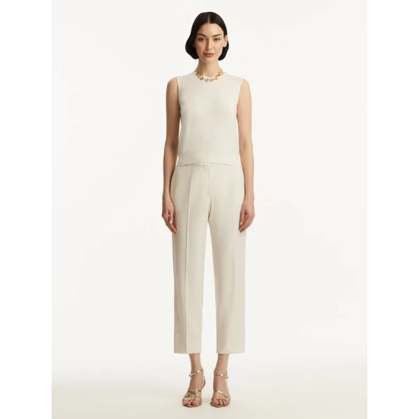 Oscar de la Renta Wool-Blend Tank in Ivory, view 3