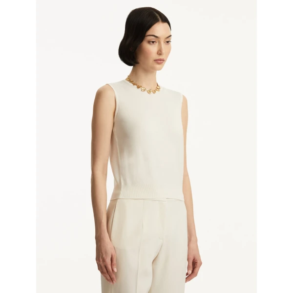 Oscar de la Renta Wool-Blend Tank in Ivory, view 5