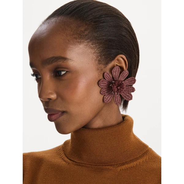 Oscar de la Renta Woven Raffia Flower Clip-On Earrings, view 2