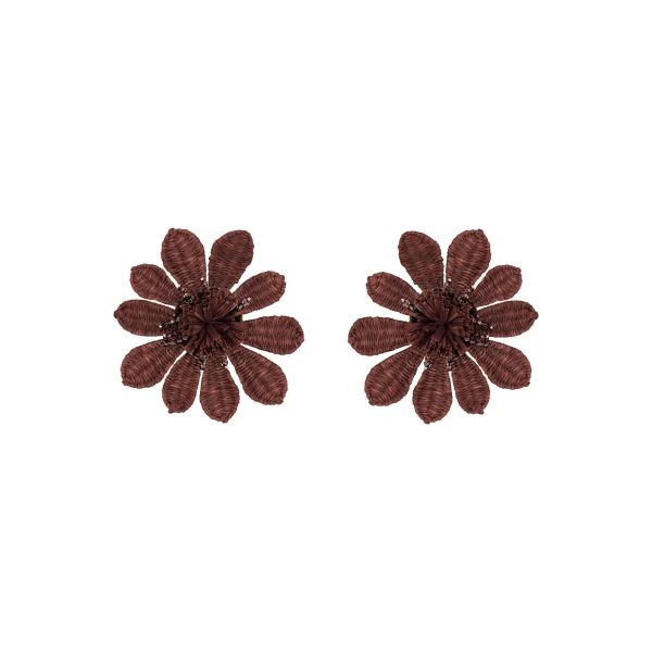 Woven Raffia Flower Clip-On Earrings