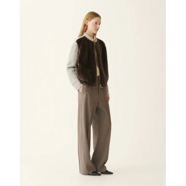 Fabiana Filippi Merino Shearling Bomber Jacket in Falcon