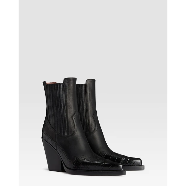 Paris Texas Dallas 100 Embroidered Ankle Boots in Carbone Leather | Boots | Coveti