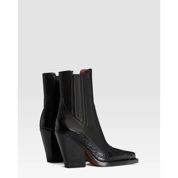 Paris Texas Dallas 100 Embroidered Ankle Boots in Carbone Leather | Boots | Coveti