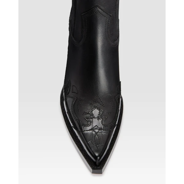 Paris Texas Dallas 100 Embroidered Ankle Boots in Carbone Leather | Boots | Coveti