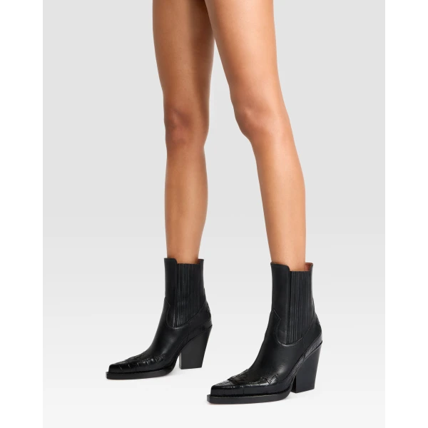Paris Texas Dallas 100 Embroidered Ankle Boots in Carbone Leather | Boots | Coveti