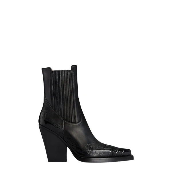 Dallas 100 Embroidered Ankle Boots in Carbone Leather