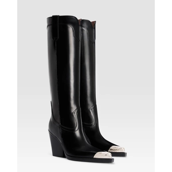Paris Texas El Dorado 100 Embellished Toe Boots in Black Brushed Leather | Boots | Coveti