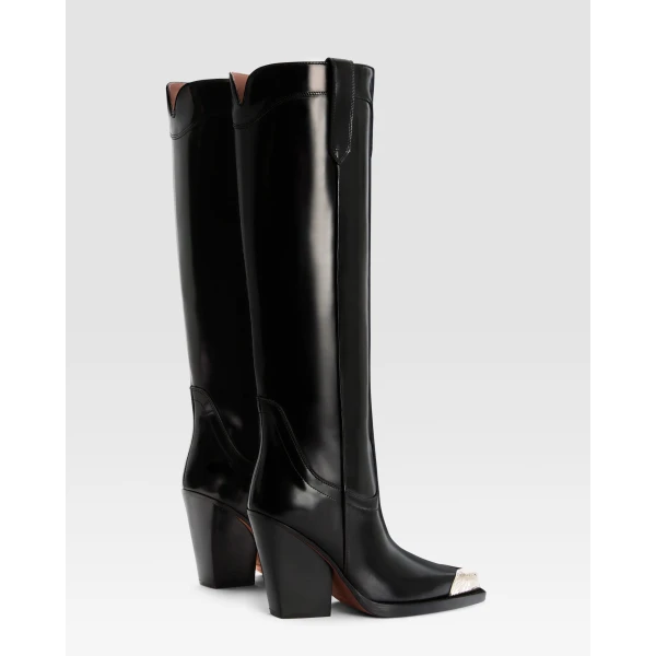 Paris Texas El Dorado 100 Embellished Toe Boots in Black Brushed Leather | Boots | Coveti