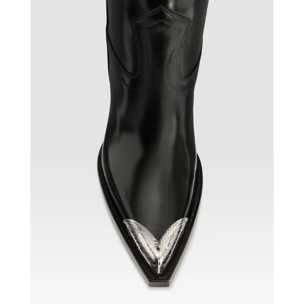 Paris Texas El Dorado 100 Embellished Toe Boots in Black Brushed Leather | Boots | Coveti