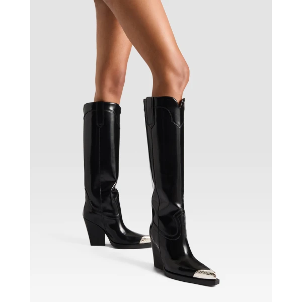 Paris Texas El Dorado 100 Embellished Toe Boots in Black Brushed Leather | Boots | Coveti
