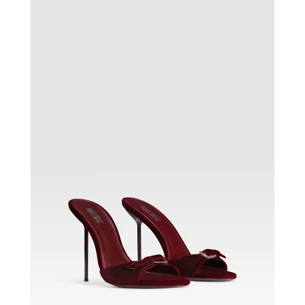 Paris Texas Lidia 105 Buckle Mules in Deep Red Velvet | Mules | Coveti
