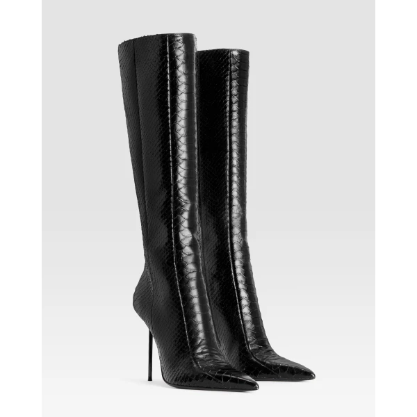 Paris Texas Lidia 105 Cut-Out Boots in Black Python-Print Leather | Boots | Coveti