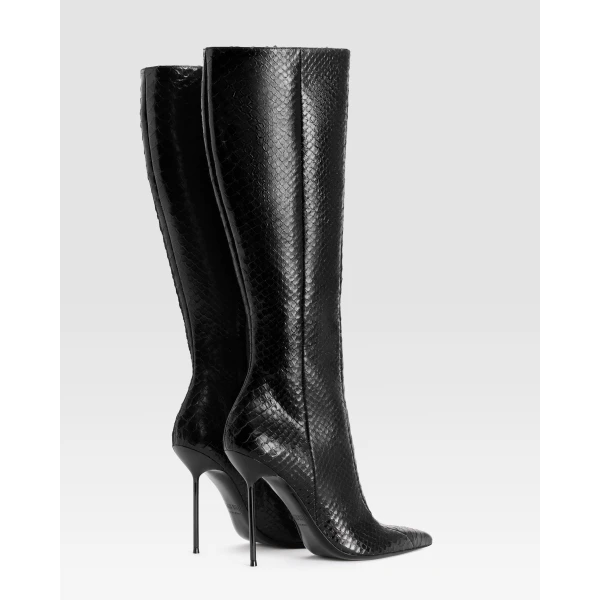 Paris Texas Lidia 105 Cut-Out Boots in Black Python-Print Leather | Boots | Coveti