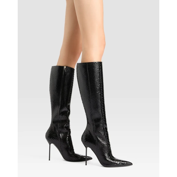 Paris Texas Lidia 105 Cut-Out Boots in Black Python-Print Leather | Boots | Coveti