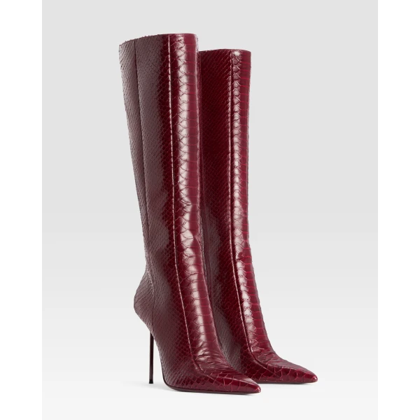Paris Texas Lidia 105 Cut-Out Boots in Deep Red Python-Print Leather | Boots | Coveti