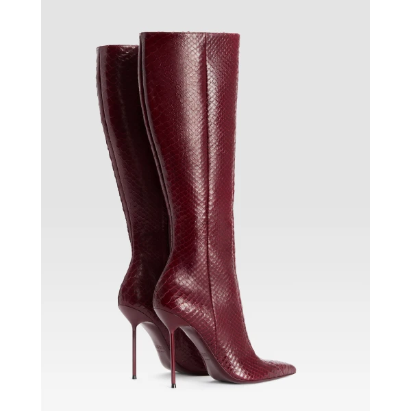 Paris Texas Lidia 105 Cut-Out Boots in Deep Red Python-Print Leather | Boots | Coveti