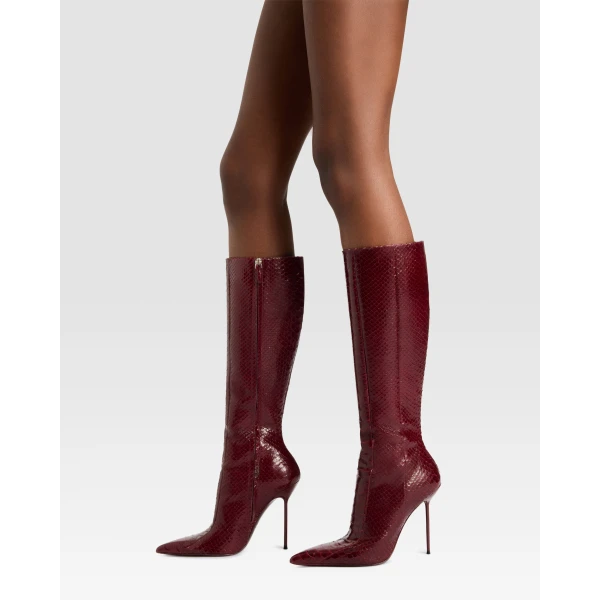 Paris Texas Lidia 105 Cut-Out Boots in Deep Red Python-Print Leather | Boots | Coveti