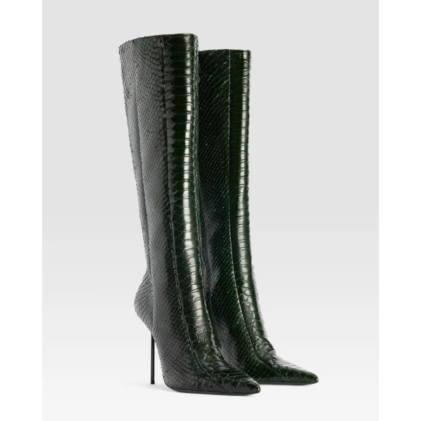 Paris Texas Lidia 105 Cut-Out Boots in Green Noir Python-Print Leather | Boots | Coveti