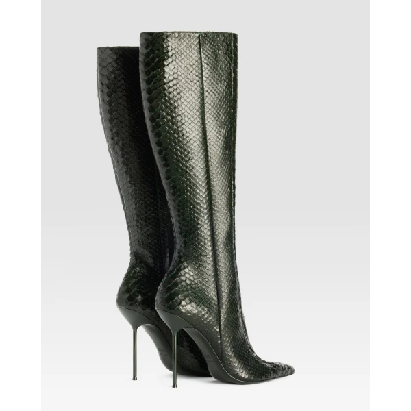 Paris Texas Lidia 105 Cut-Out Boots in Green Noir Python-Print Leather | Boots | Coveti