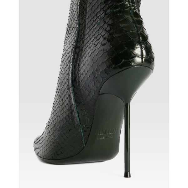 Paris Texas Lidia 105 Cut-Out Boots in Green Noir Python-Print Leather | Boots | Coveti