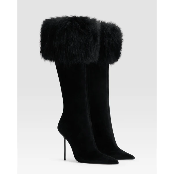 Paris Texas Lidia 105 Fur Boots in Black Suede | Boots | Coveti