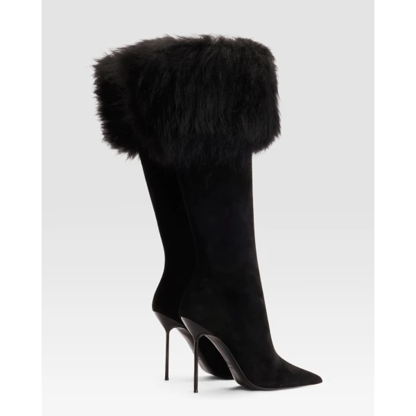 Paris Texas Lidia 105 Fur Boots in Black Suede | Boots | Coveti
