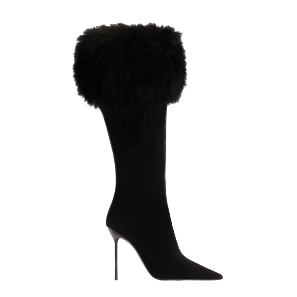 Paris Texas Lidia 105 Fur Boots in Black Suede | Coveti