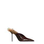 Paris Texas Lidia 105 Fur Sabots in Ebano Croc-Embossed Leather and Shearling | Coveti