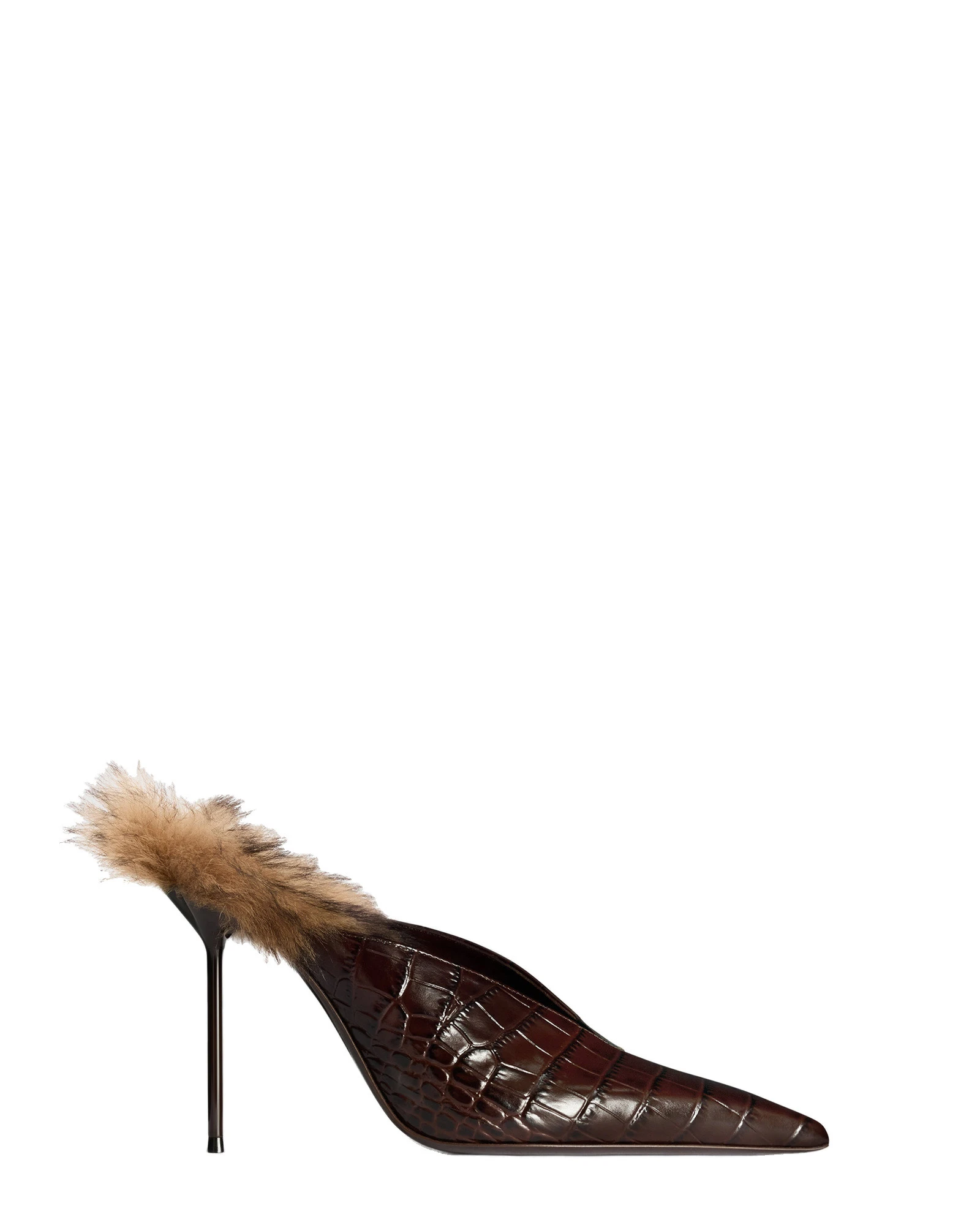 Paris Texas Lidia 105 Fur Sabots in Ebano Croc-Embossed Leather and Shearling Paris Texas Lidia 105 Fur Sabots in Ebano Croc-Embossed Leather and Shearling | Coveti