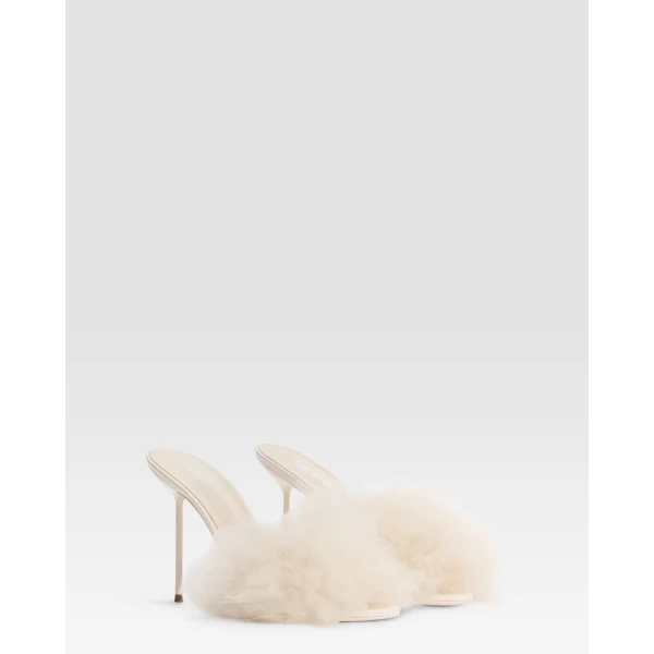 Paris Texas Lidia 105 Furry Mules in Ivory Fur | Mules | Coveti