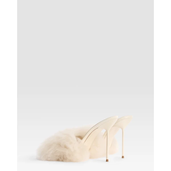 Paris Texas Lidia 105 Furry Mules in Ivory Fur | Mules | Coveti