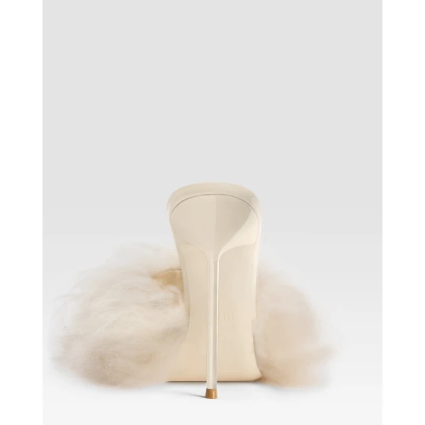 Paris Texas Lidia 105 Furry Mules in Ivory Fur | Mules | Coveti